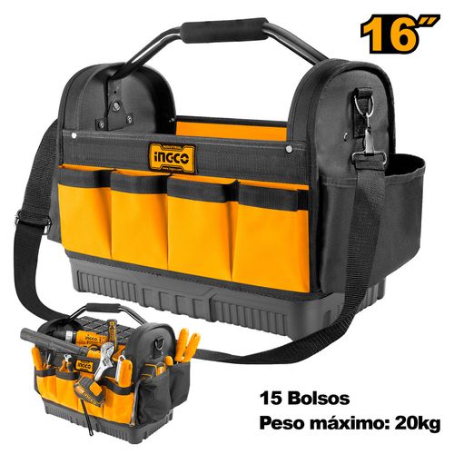 Bolsa Ferramentas 16" 15 Bolsos Fundo Emborrachado INGCO