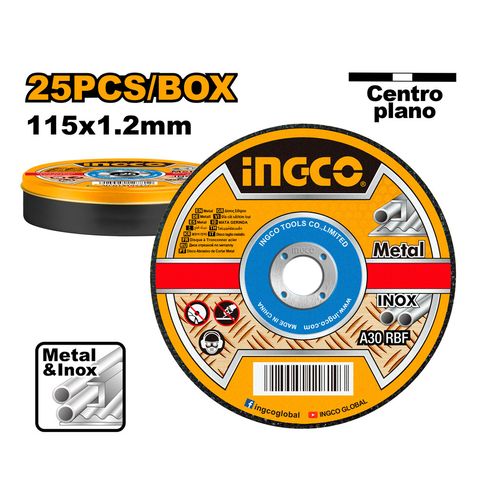 Jogo de disco de corte para metal 4.1/2 pol (115mm x 1.2mm x 22.2mm) com 25 unidades INGCO