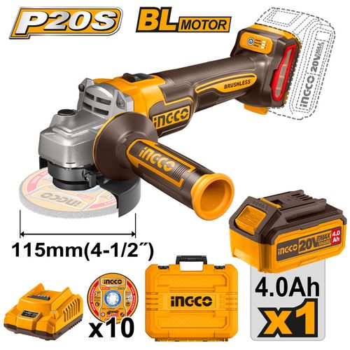 Esmerilhadeira Angular Brushless 4.1/2 Pol à Bateria 20V Linha P20S INGCO