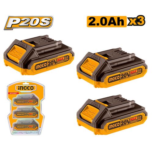Kit Com 3 Baterias Íon-Lítio 2.0Ah 20V Linha P20S INGCO