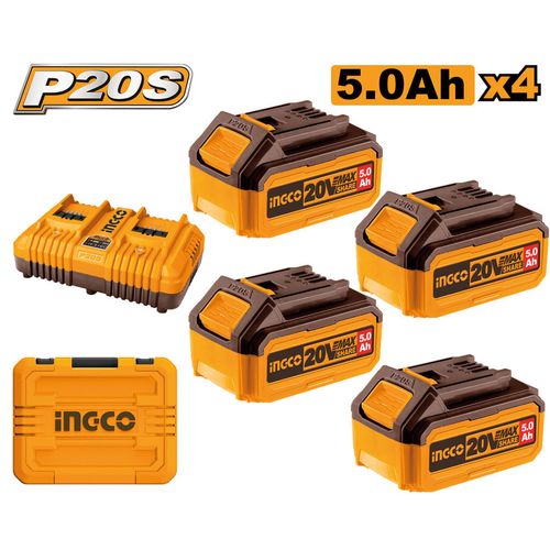 Kit 4 Baterias 5.0 Ah e Carregador Duplo Linha P20S INGCO