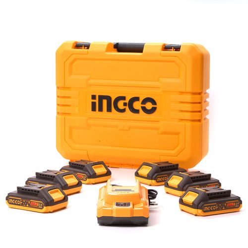 Kit com 6 Baterias Íon-Lítio 2.0Ah e Carregador Inteligente 20V Linha P20S INGCO