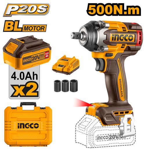 Chave de Impacto 500Nm Encaixe Quadrado 1/2 Pol à Bateria 20V Linha P20S INGCO