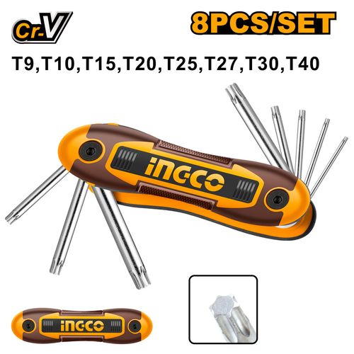 Jogo de Chaves Torx Tipo Canivete T9 a T40 com 8 Peças INGCO