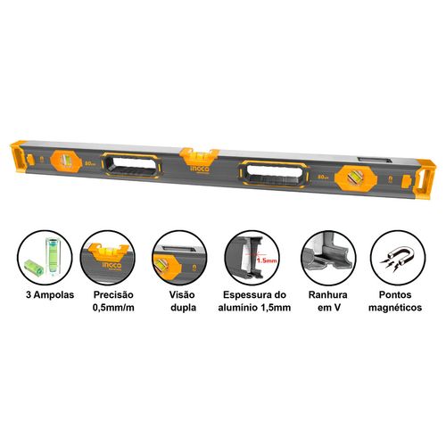 Nível Magnético De Alumínio Industrial 32" (800mm) INGCO