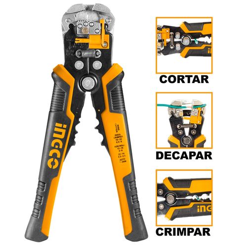 Alicate Automático 3 em 1 para Eletricista - Cortar, Decapar e Crimpar 8 1/4’’ INGCO