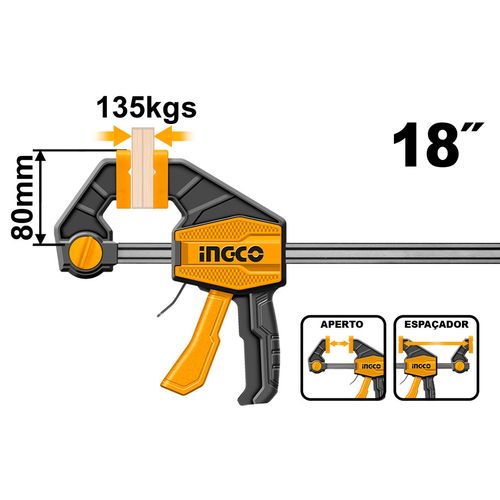 Grampo Tipo Sargento De Aperto Rápido 80x450mm (18") 135kg INGCO