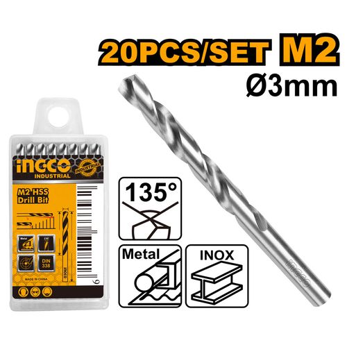 Broca Helicoidal Hss M2 Alto Desempenho 3 X 61mm INGCO