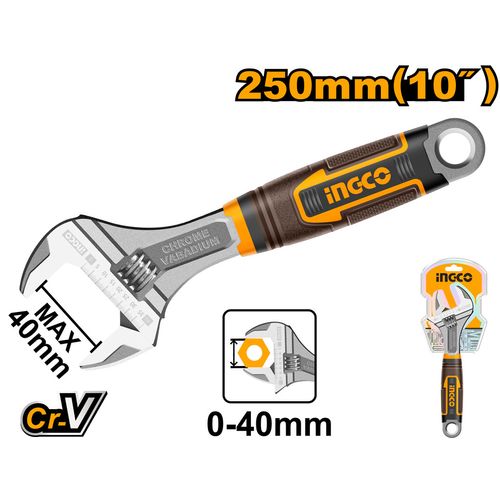 Chave ajustável / inglesa industrial com cabo emborrachado 10" INGCO