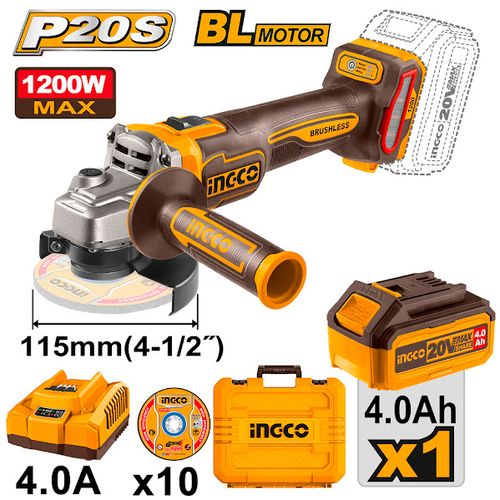 Esmerilhadeira Angular BL 4.1/2" 1200W Max 3 Velocidades À Bateria 20V Linha P20S C/ 1 Bat 4.0Ah ING