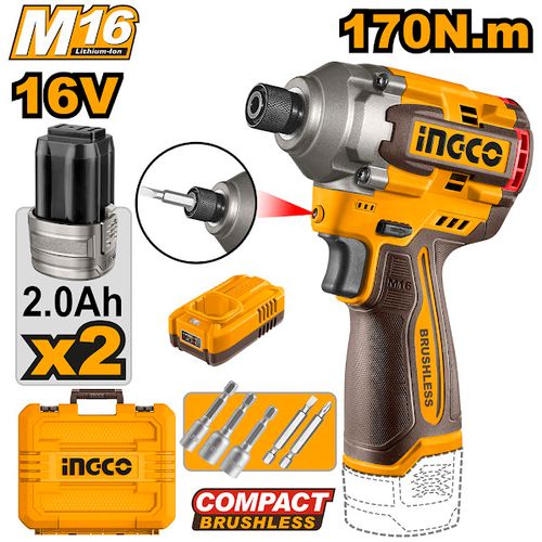 Parafusadeira De Impacto 170 Nm Encaixe Sextavado 1/4" À Bateria 16V Com 2 Baterias 2.0Ah Linha M16