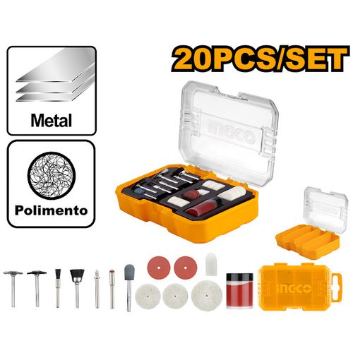 Conjunto de Acessórios para Micro Retífica com 20 Peças para Limpeza e Polimento INGCO