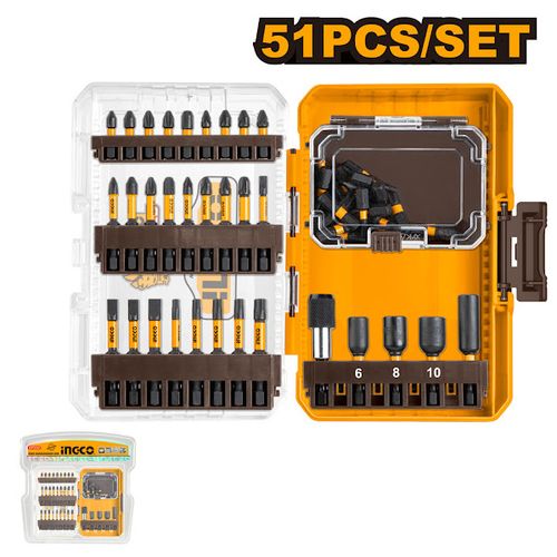 Conjunto de Bits e Soquetes de Impacto com 51 Peças INGCO
