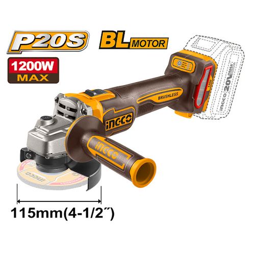 Esmerilhadeira Angular BL 4.1/2" 1200W Max 3 Velocidades À Bateria 20V Linha P20S INGCO