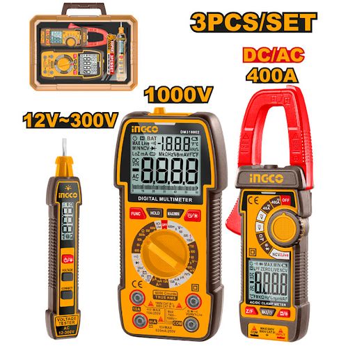 Combo-Caneta Detec Tensão 12-300V, Multímetro Ac 750V / Dc 1000V E Alicate Amp Cc/Ca 400A / 600V ING