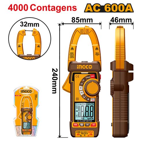 Alicate Amperímetro True-RMS 4000 Cont 600 V INGCO