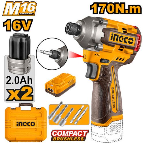 Parafusadeira Impacto 170 Nm 1/4" 16 V Linha M16 INGCO