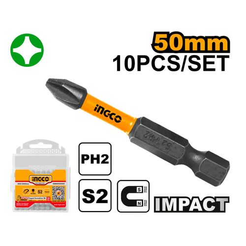 Jogo de Bits de Torção PH2 50mm com Estojo 10 Peças INGCO