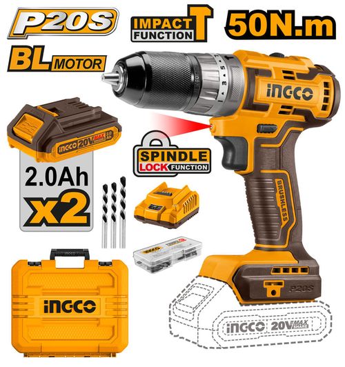 Parafusadeira e Furadeira Brushless com Impacto 3/8 Pol à Bateria 20V Linha P20S INGCO