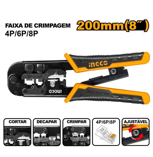 Alicate Compressão De Terminal RJ11/ RJ45/4P/ 6P/ 8P INGCO