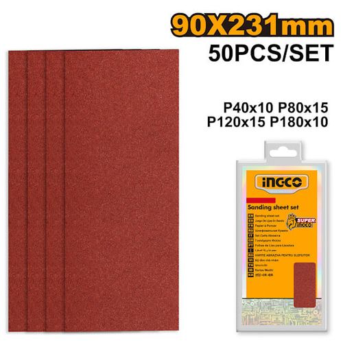 Jogo de Folhas de Lixa 90 X 231MM com 50 Peças INGCO