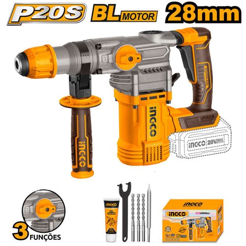 Martelete Rotativo Brushless 4.5J SDS Plus à Bateria 20V Linha P20S INGCO