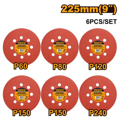 Jogo de discos de lixa para lixadeira de parede 225mm INGCO