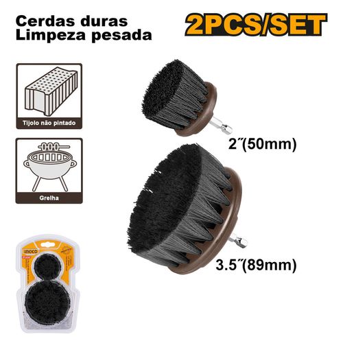 Jogo de Escovas Rotativas 1/4Pol 2 Peças Cerdas Duras INGCO