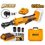 Chave Catraca 3/8 à Bateria 20V INGCO Kit Completo com Maleta e Acessórios