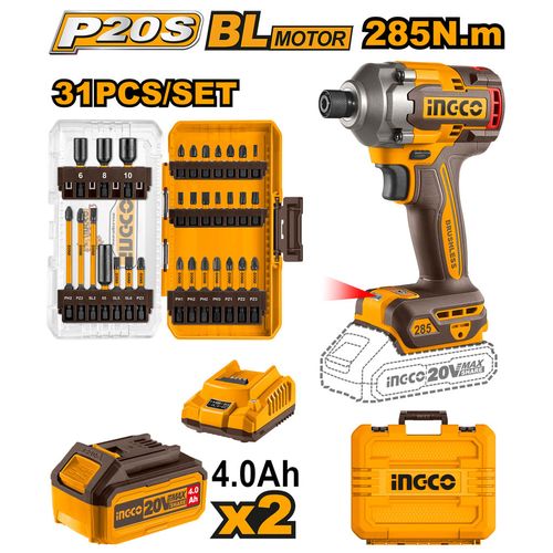 Parafusadeira de Impacto 285Nm Encaixe Sextavado 1/4Pol à Bateria 20V Linha P20S INGCO