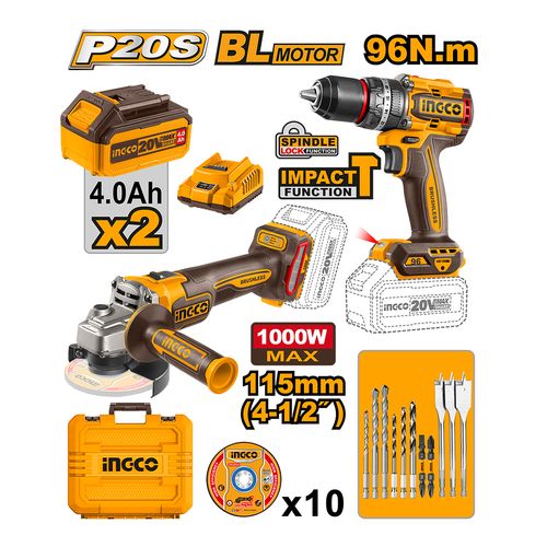 Combo Paraf./Furadeira + Esmerilhadeira Linha P20S INGCO