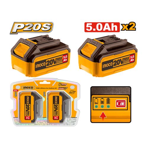 Kit com Baterias Íon-Lítio 5.0Ah 20V Linha P20S INGCO