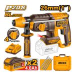 Martelete Combinado SDS Plus à Bateria 20V P20S INGCO Kit Completo - CRHLI2026829-2
