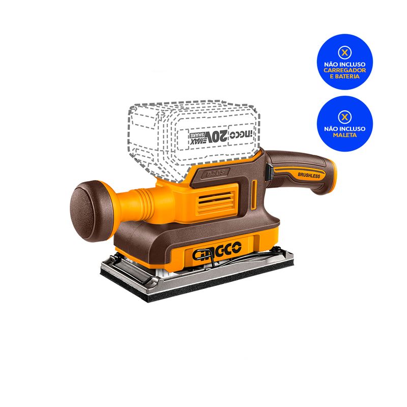 Lixadeira Orbital 180x90mm à Bateria P20S INGCO Vista Lateral - CFSLI2031-3