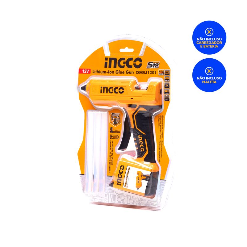 Pistola de Cola Quente 12V à Bateria INGCO Linha S12 com Bastões – COGLI1201-5