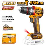 Parafusadeira e Furadeira à Bateria 20V INGCO Kit Completo com Baterias e Acessórios