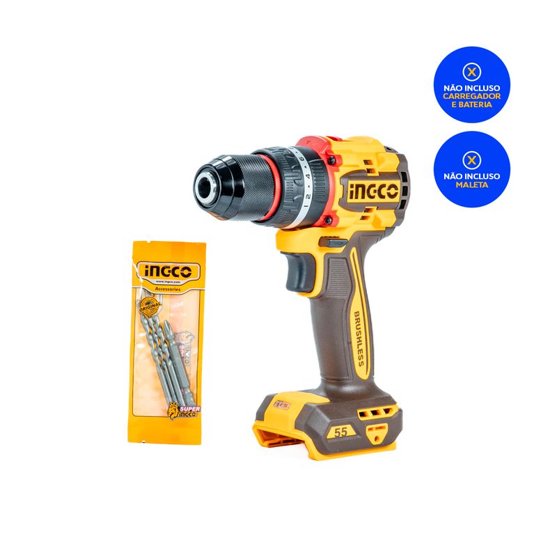 Parafusadeira e Furadeira à Bateria 20V INGCO Kit Completo com Maleta e Baterias