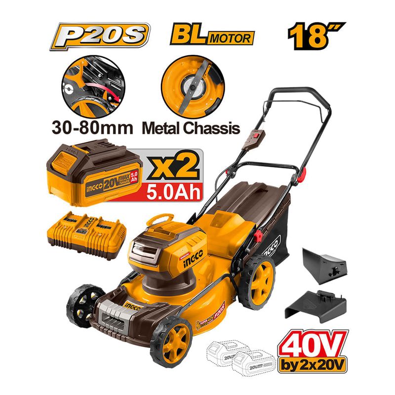 Cortador de Grama 18pol à Bateria 40V P20S INGCO Kit Completo - LMLI201869-1