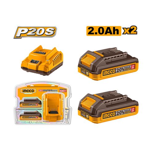 Kit Com 1 Carregador e 2 Baterias 2.0ah Linha P20s INGCO