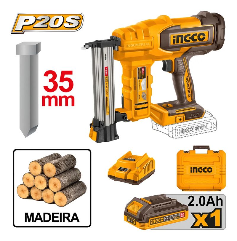 Pinador 35mm à Bateria 20V INGCO Linha P20S com Bateria e Carregador – CBNLI20089-9