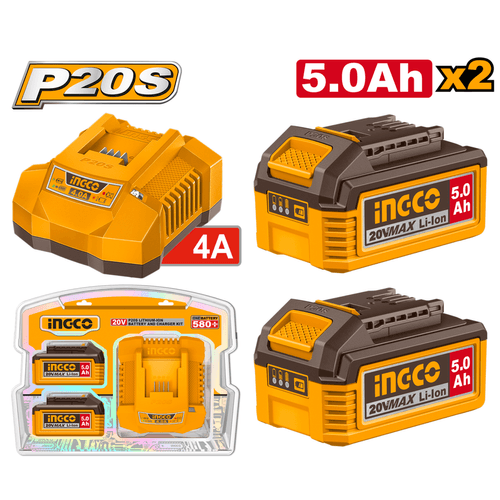 Kits de Baterias Íon-Lítio 20V e Carregador De Bateria INGCO Inteligente 20V