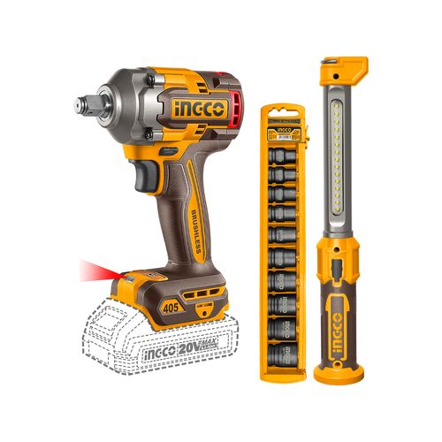 Combo Chave Impacto 405Nm 1/2" 20V INGCO 2 Bat + Acessórios