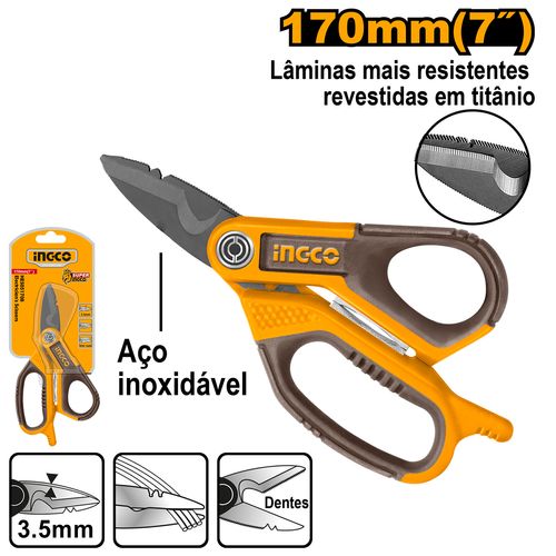 Tesoura Eletricista 7" Inox Titanio INGCO