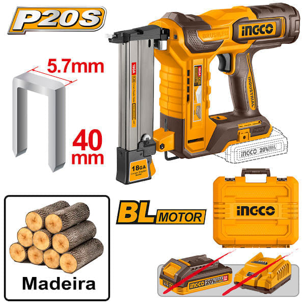 Grampeador 18GA à Bateria INGCO Linha P20S com Detalhes Laterais – CCSNLI6005_2