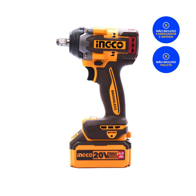 Chave de Impacto 500Nm INGCO Linha P20S Vista Lateral Ergonômica – CIWLI20501-2