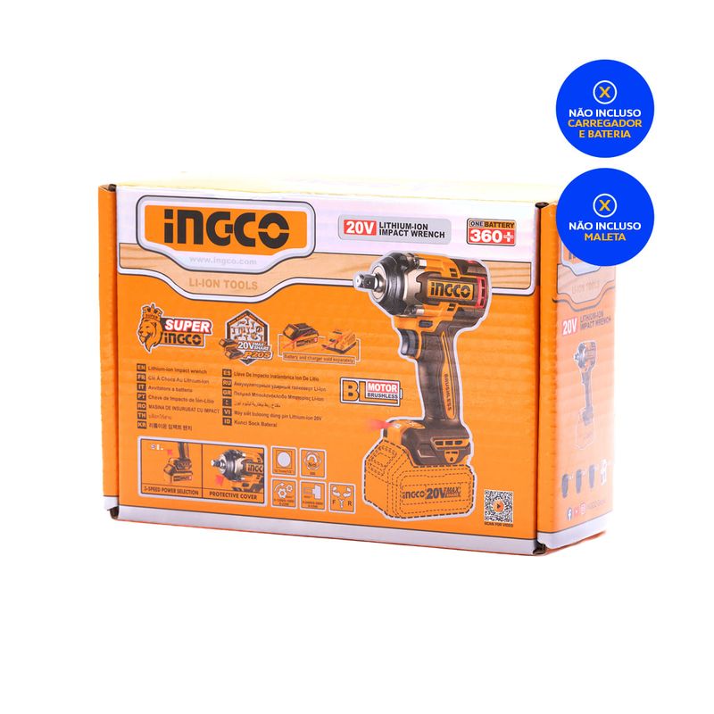 Kit Chave de Impacto 20V 500Nm INGCO Linha P20S Completo com Baterias – CIWLI20501-7