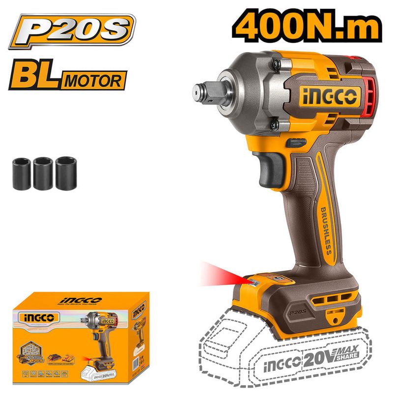 Chave de Impacto 400 Nm 1/2” 20V INGCO com maleta e acessórios Linha P20S
