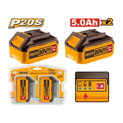 Kit com Baterias Íon-Lítio 5.0Ah 20V Linha P20S INGCO