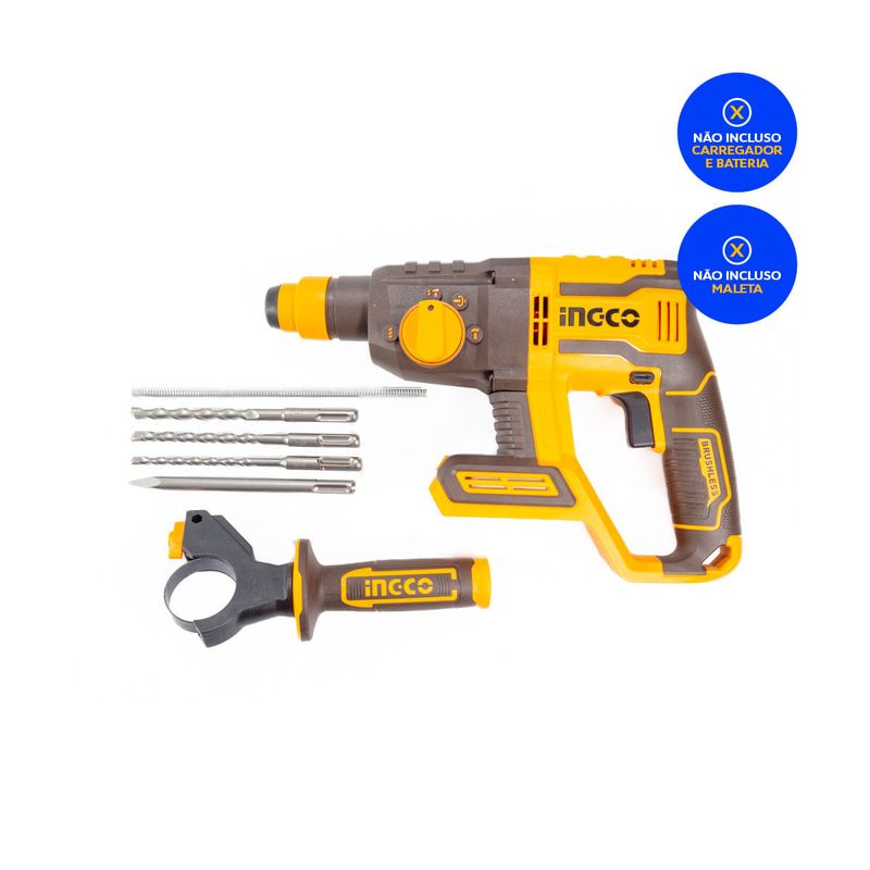 Martelete Combinado Brushless 20V INGCO com Bateria e Carregador – CRHLI20208-5