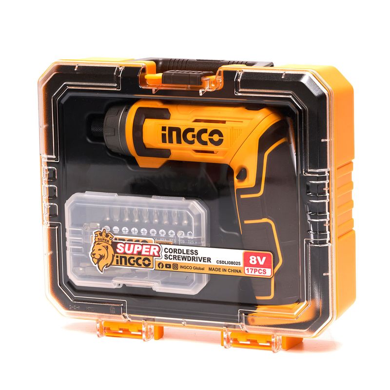 Parafusadeira Articulável 8V 1/4” 6Nm USB-C INGCO Vista Lateral com Maleta